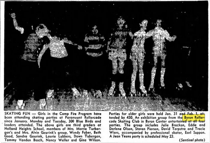 GR Skate and Event Center (Byron Rollercade) - Apr 22 1972 Article (newer photo)